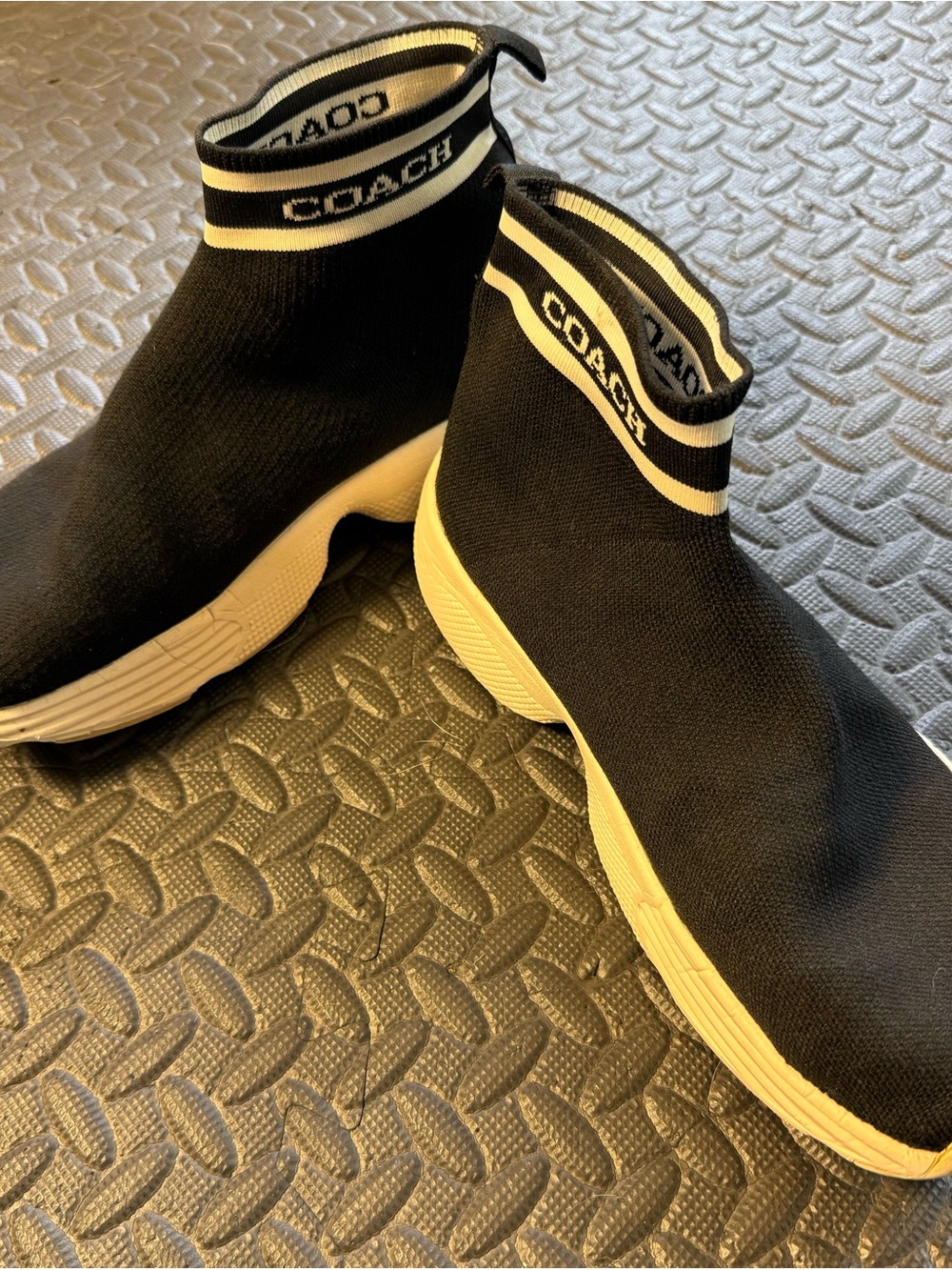 Coach C203 Black Knit Sock High Top Sneakers Size 8.5B